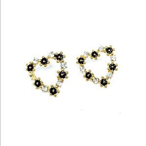 Black Rhinestone Mini Heart Hoop Gold Earrings
